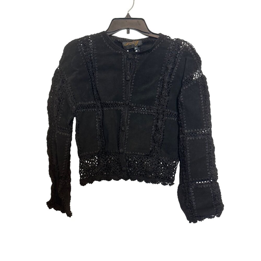 vintage Scully Womens Leather And Crochet Jacket Size 6 Black